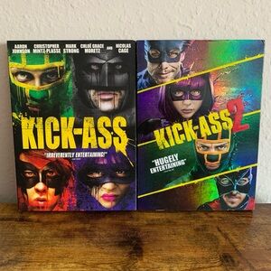 Kickass (2010)+ Kickass 2 (2013) DVDs with Slipcover, Nicholas Cage, Jim Carrey